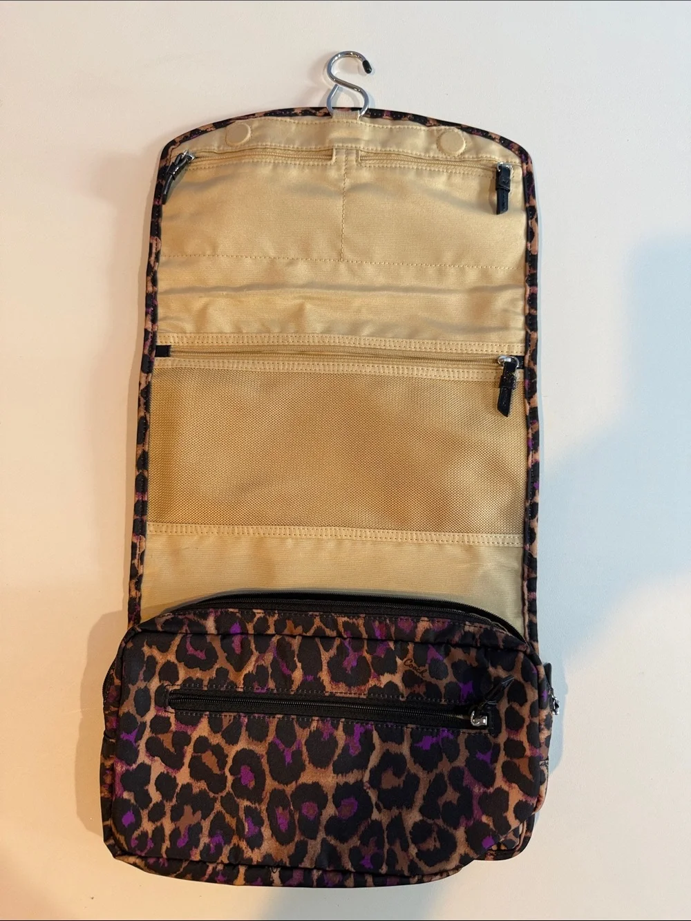 Coach Ocelot Purple Leopard Print Hanging Cosmetic Case Travel Bag